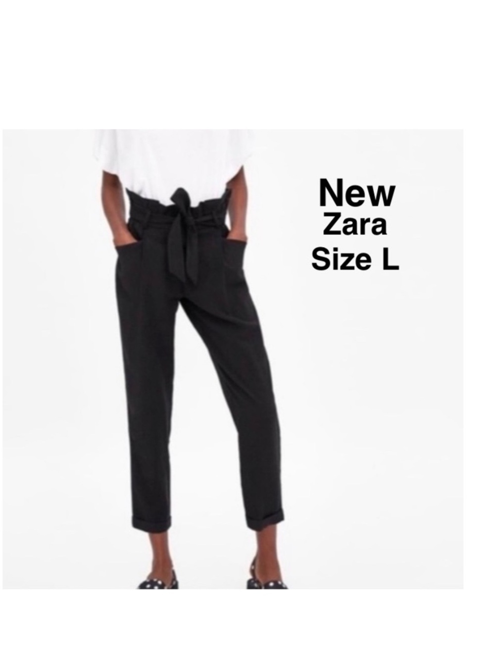 New ZARA PAPER BAG PANTS waist belted black Size L & tags⭐️⭐️⭐️⭐️
